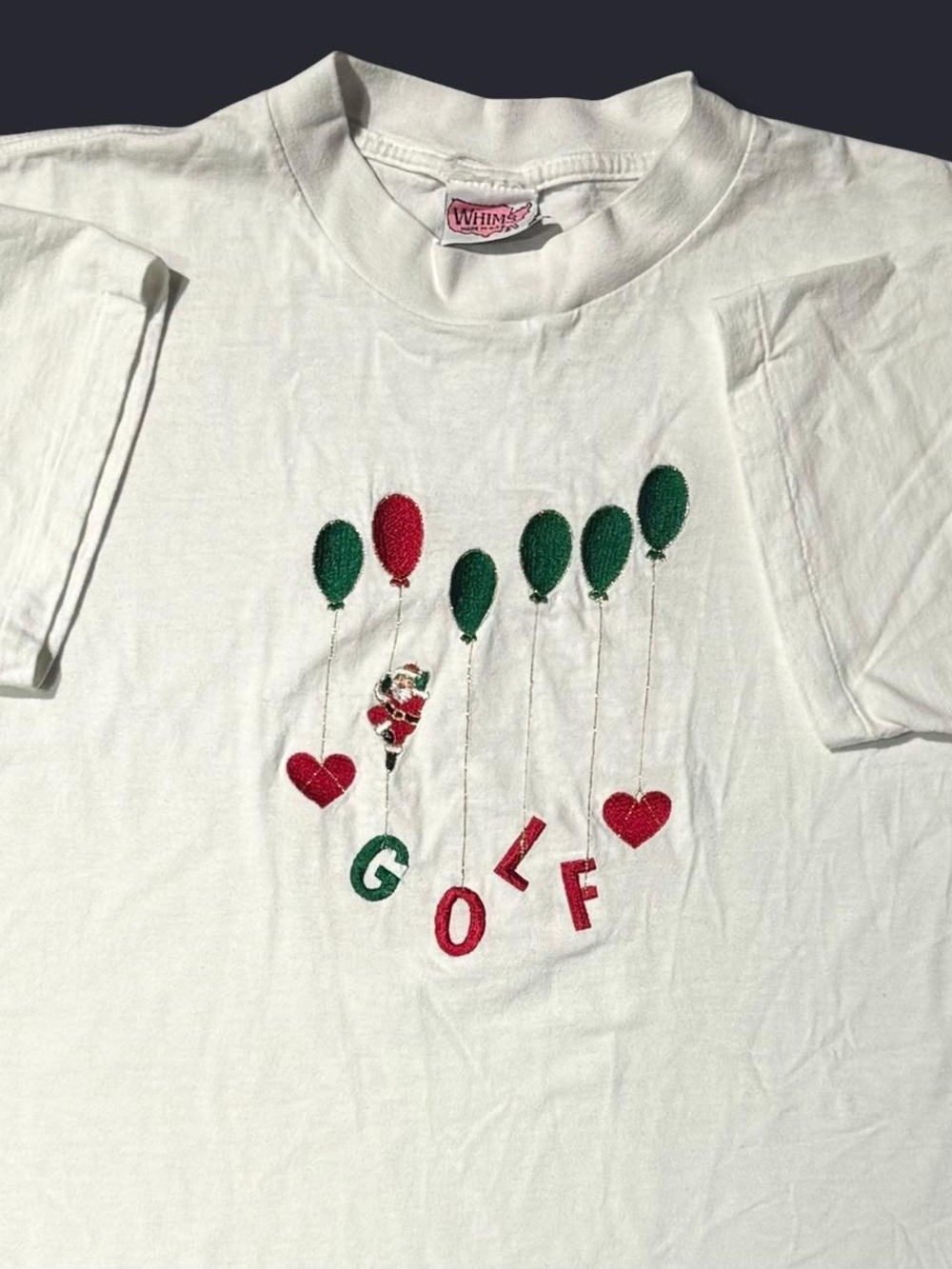 90s VINTAGE GOLD CHRISTMAS EMBROIDERED WHITE TEE LARGE